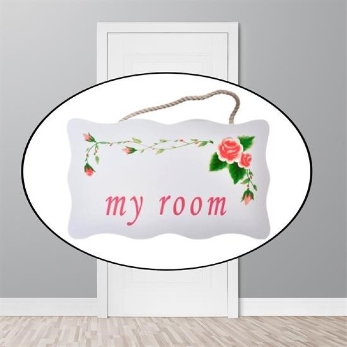 ® My Room Benim Odam Dekoratif Çiçek Desenli Kapı Askısı