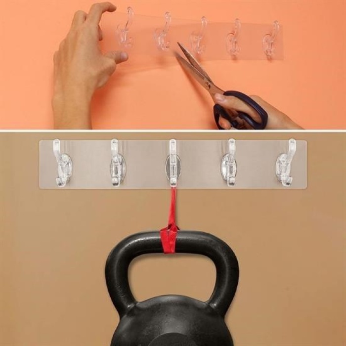 ®  5li Güçlü Yapışkanlı Şeffaf Duvar Askısı Banyo Mutfak Düzenleyici Pratik Askılık
