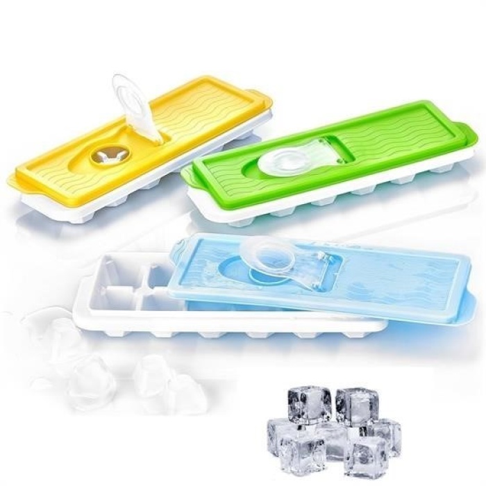 Biyomak®  12li Kapaklı Yapışmaz Silikon Tabanlı Plastik Küp Buz Kalıbı