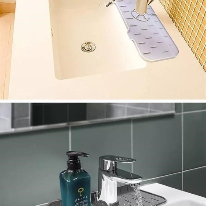 ®  Lavabo İçin Silikon Esnek Mat Musluk Sapı Damlama Tutucu Raf Mutfak Tezgahı Sıçrama Koruma