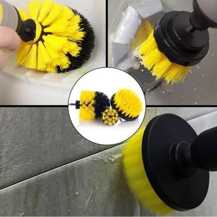 Biyomak®  3lü Matkap Ucu Banyo Küvet Duşakabin Araba Tekerliği Koltuk Yıkama Temizleme Fırçası Seti