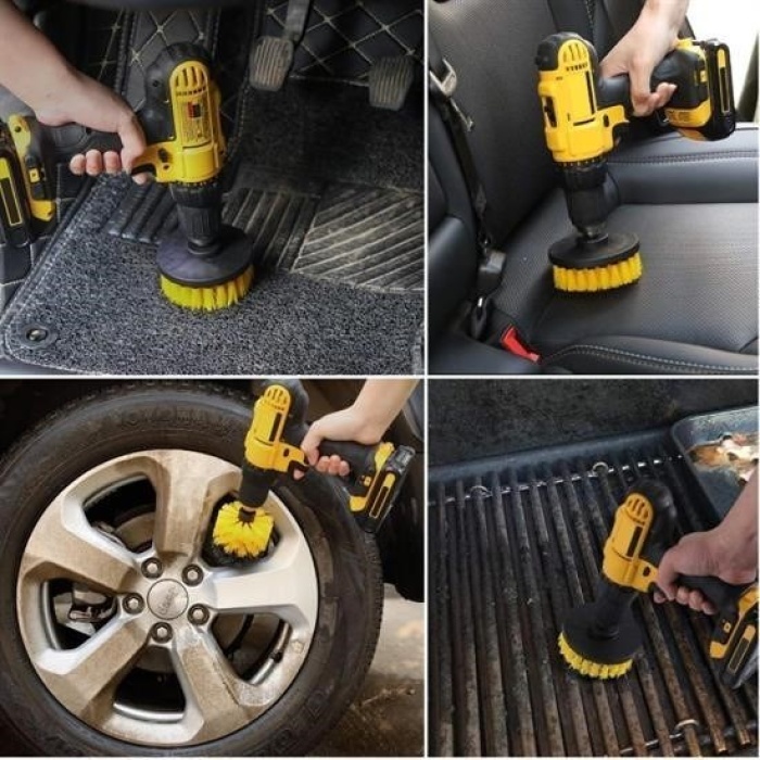 Biyomak®  3lü Matkap Ucu Banyo Küvet Duşakabin Araba Tekerliği Koltuk Yıkama Temizleme Fırçası Seti