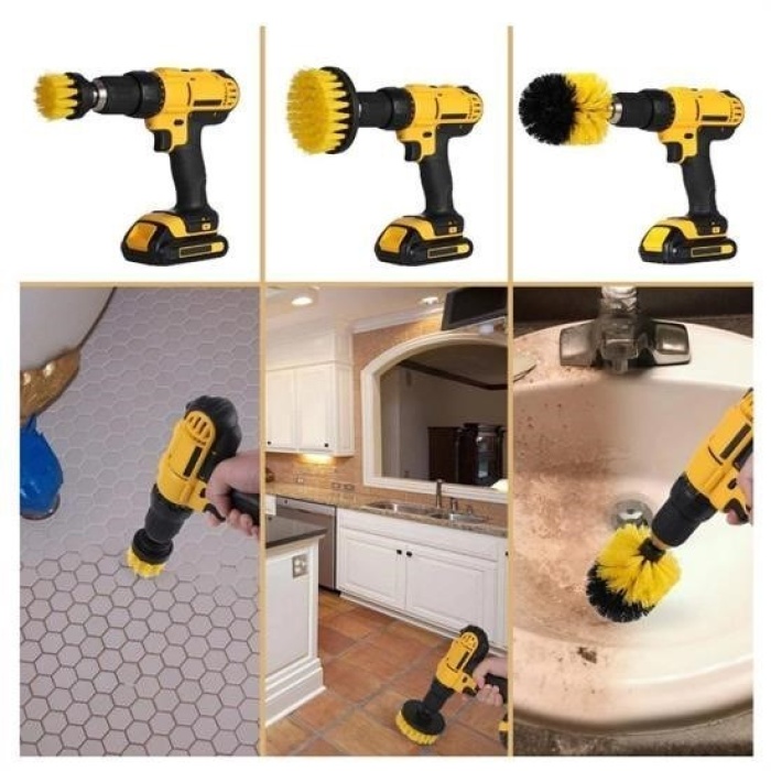 Biyomak®  3lü Matkap Ucu Banyo Küvet Duşakabin Araba Tekerliği Koltuk Yıkama Temizleme Fırçası Seti