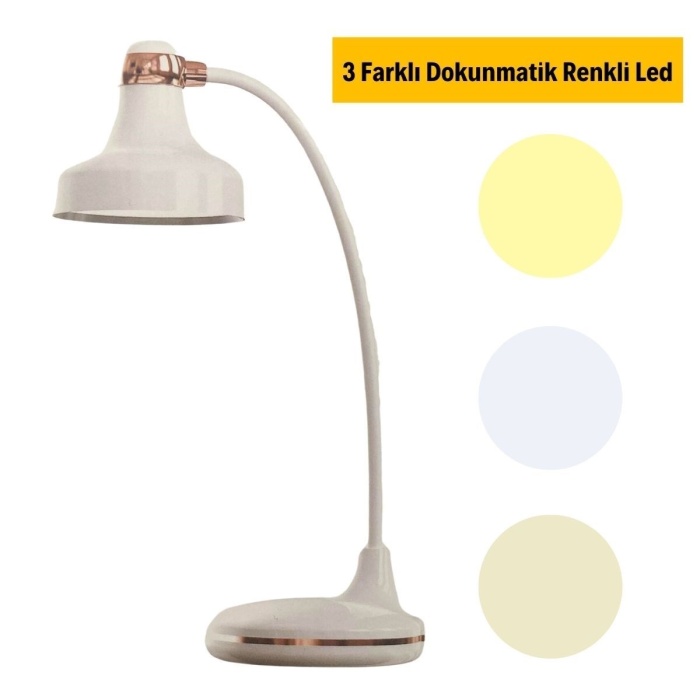 Biyomak®  Dokunmatik 3 Farklı LED Işıklı Çalışma Masası Üstü Lamba