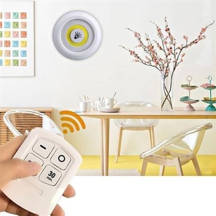 Biyomak®  3lü Uzaktan Kumandalı Pilli Yapışkanlı Kablosuz Led Spot Lambalar