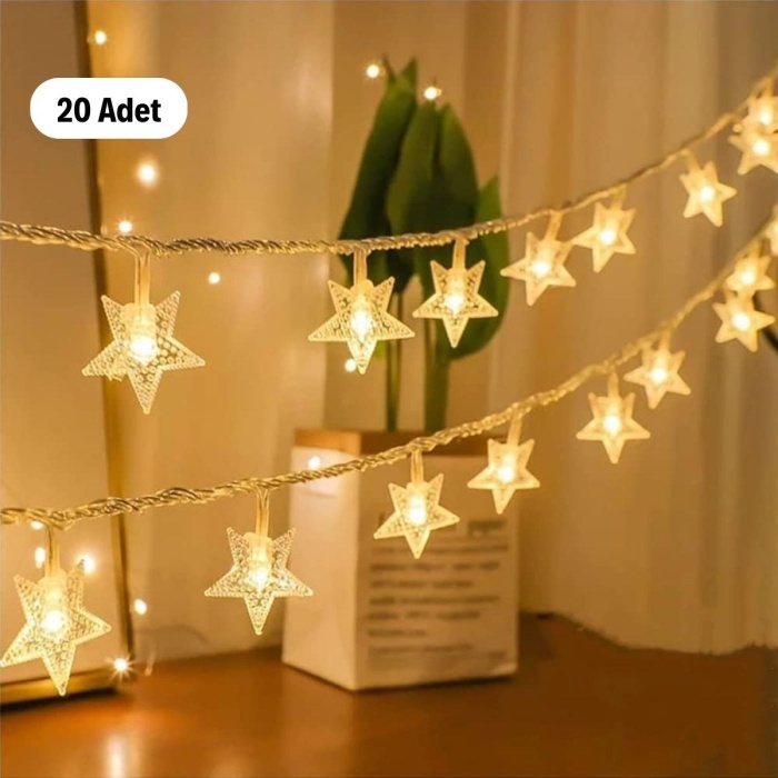 Biyomak®  20 Adet Mini Yıldız Led 5 Metre Günışığı Rengi Dekoratif Led