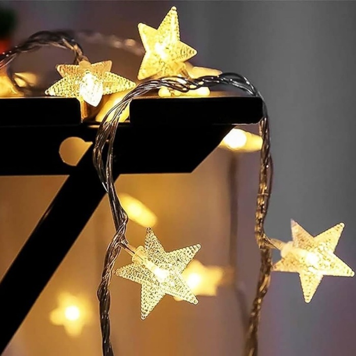 Biyomak®  20 Adet Mini Yıldız Led 5 Metre Günışığı Rengi Dekoratif Led