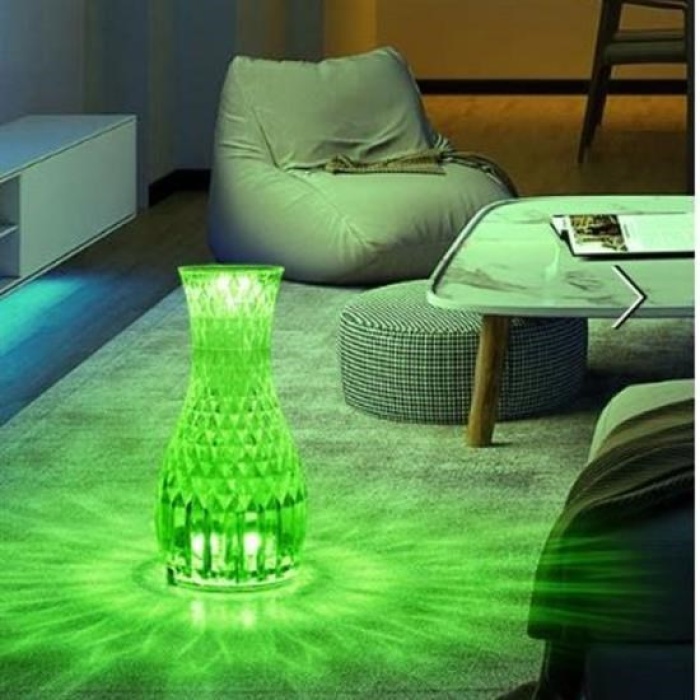 Biyomak®  Sürahi Model USB Şarjlı Kumandalı 16 Farklı Işık Modlu Masa Üstü Kristal Akrilik Lamba Led
