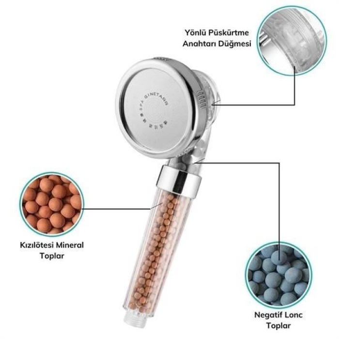 Biyomak®  %50 Su Tasarruflu ve Arıtmalı Doğal Taşlı Banyo El Duş Başlığı