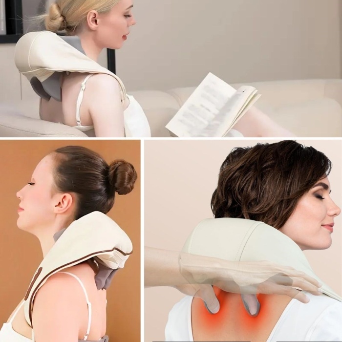 Biyomak®  Elektrikli Boyun ve Sırt Masaj Aleti Kablosuz Boyun ve Omuz Yoğurma Masaj Yastığı