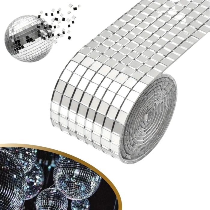 Biyomak® 1 Metre Uzunluğunda Gümüş Renk Aynalı Mozaik Taşlı Dekor Bandı 4 cm x 1 mt