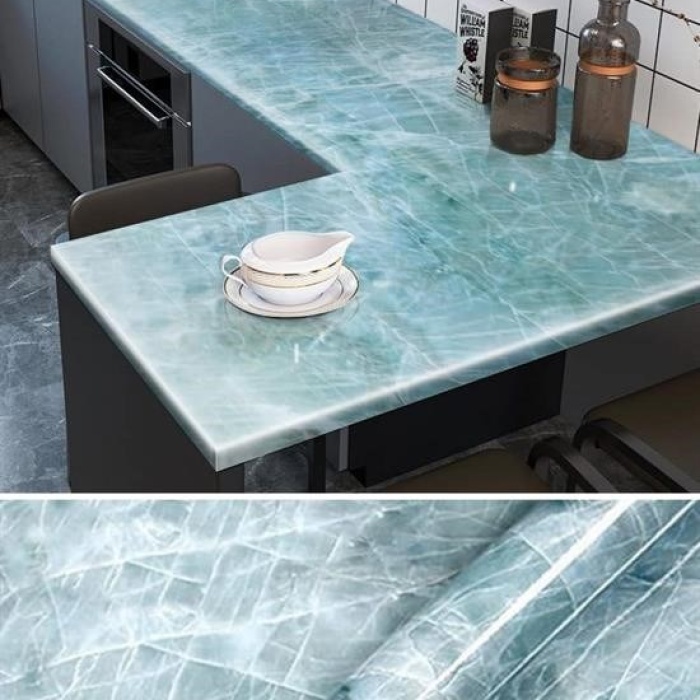 ® Mermer Desenli Masa Tezgah Mutfak Su Geçirmez Yapışkanlı Folyo Sticker Mavi 5x0,6m