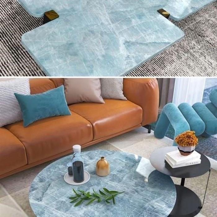 ® Mermer Desenli Masa Tezgah Mutfak Su Geçirmez Yapışkanlı Folyo Sticker Mavi 5x0,6m