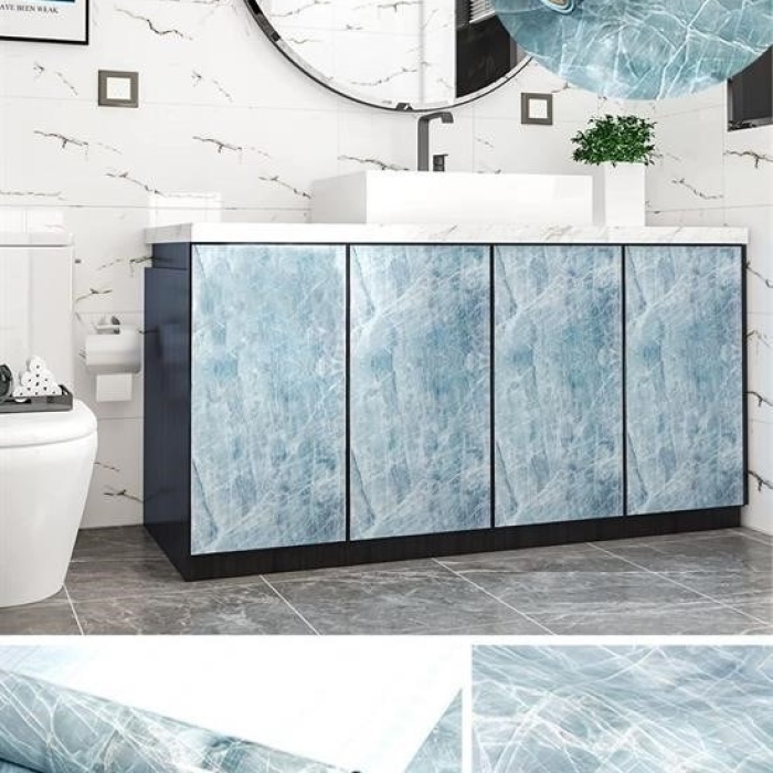 ® Mermer Desenli Masa Tezgah Mutfak Su Geçirmez Yapışkanlı Folyo Sticker Mavi 5x0,6m