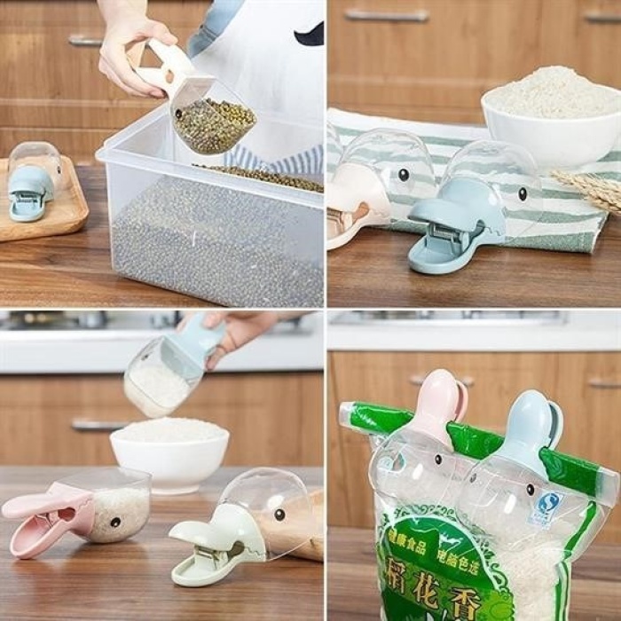 Biyomak® Ördek Tasarımlı Mandallı Tazelik Koruyan Ölçekli Kuru Mama Kaşığı Mama Ölçeği