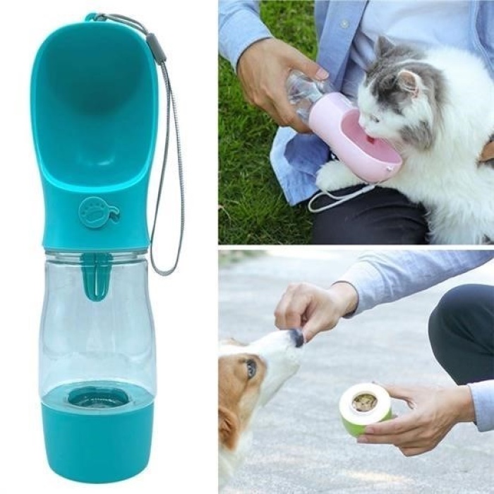 Biyomak® Taşınabilir Mama Hazneli Evcil Hayvan Suluğu Seyahat Kabı Kilitlenebilen Su Sızdırmaz 380ML