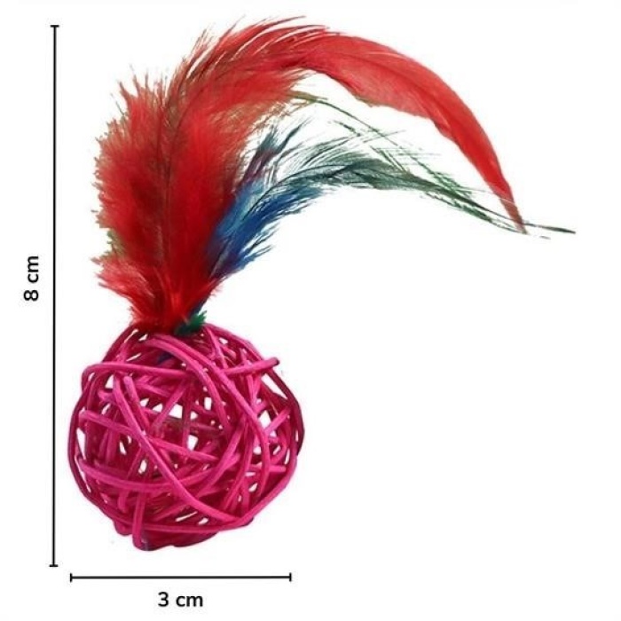 ® 2li Rattan Renkli Peluş Tüy Kedi Köpek Oyuncak Yakalama Çiğneme Çıngıraklı Top Oyuncağı