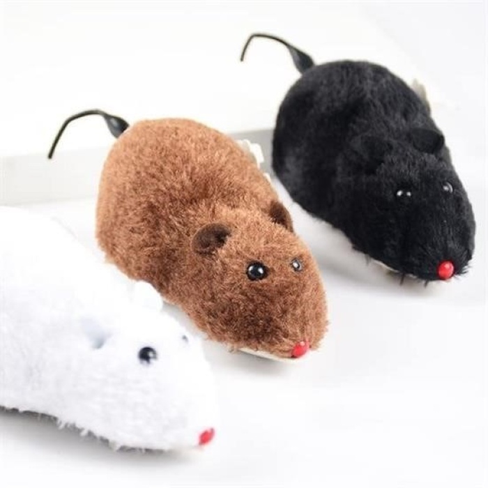 Biyomak® Kurmalı Kedi Eğitim Oyuncağı Tüylü Peluş Fare Yakalama İnteraktif Sevimli Eğlenceli Oyuncak