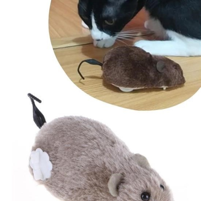 Biyomak® Kurmalı Kedi Eğitim Oyuncağı Tüylü Peluş Fare Yakalama İnteraktif Sevimli Eğlenceli Oyuncak