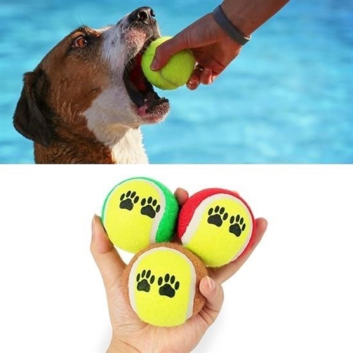 ®  3lü Renkli Desenli Tenis Topu Kedi Köpek Oyuncağı