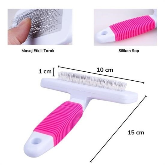 Biyomak® Kedi Köpek Telli Küçük Boy Tüy Bakım Seti Evcil Hayvan Tarama Fırçası