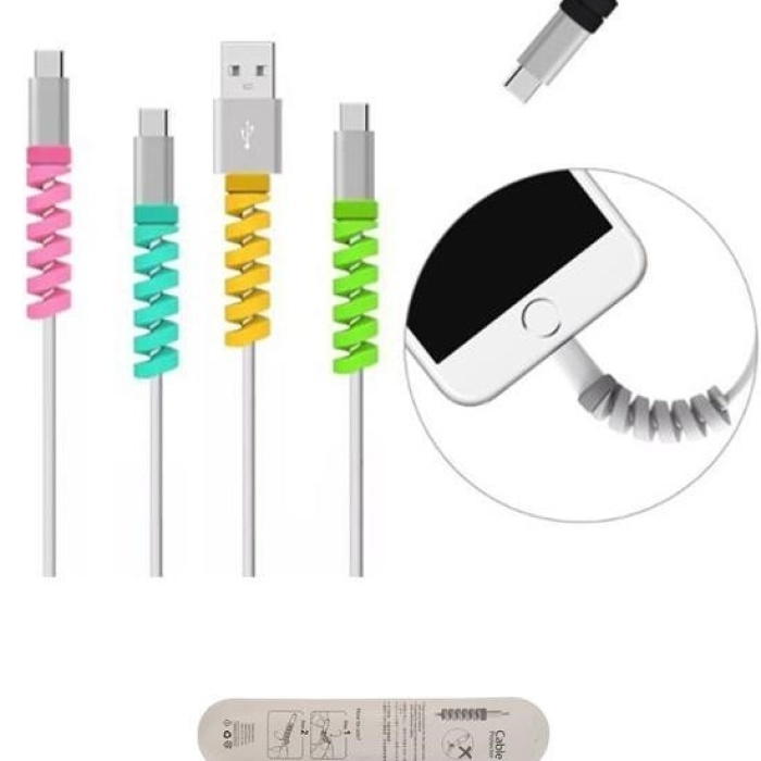 ® 4lü Android Şaj Kablosu Koruyucu Silikon Spiral Yay Aparat