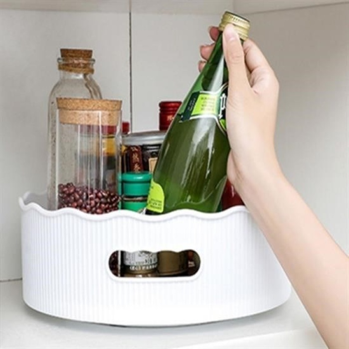 ® 360 Derece Dönebilen Mekanizmalı Yuvarlak Tepsi Formlu Sunum ve Servis Organizer Tablası