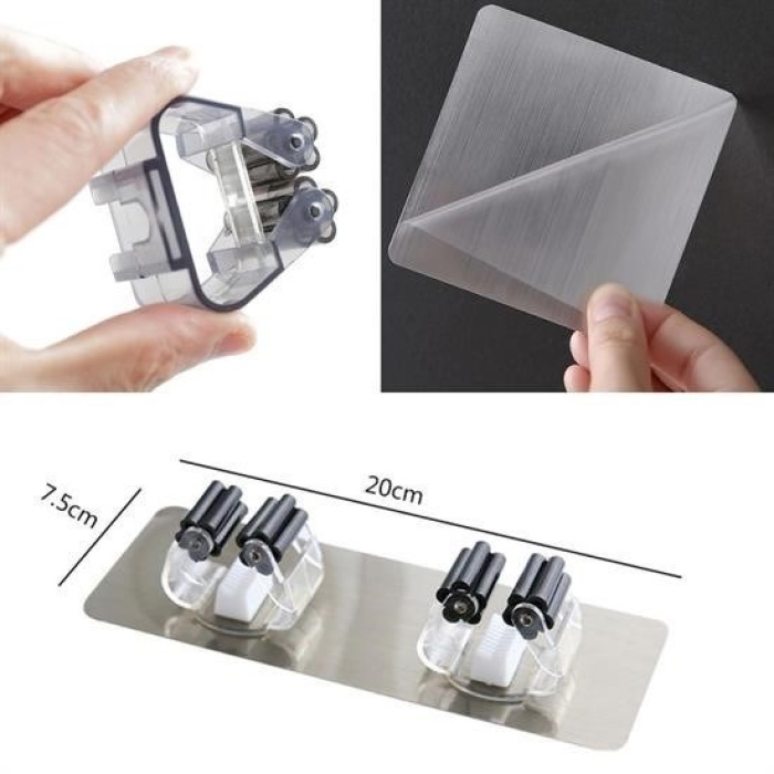 ® Pratik Organizer 4lü Yapışkanlı Fırça Paspas Mop Fırça Sabitleyici Ergonomik Alet Aparatı