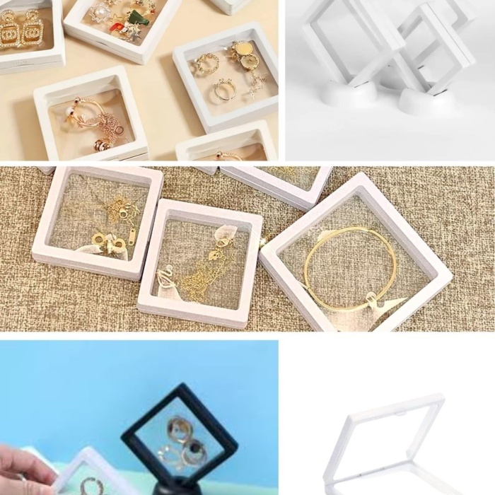 ® 9x9 cm Standlı 3D Takı Ziynet Hatıra Koleksiyon Saklama Kutusu Şeffaf Film Çerçevesi