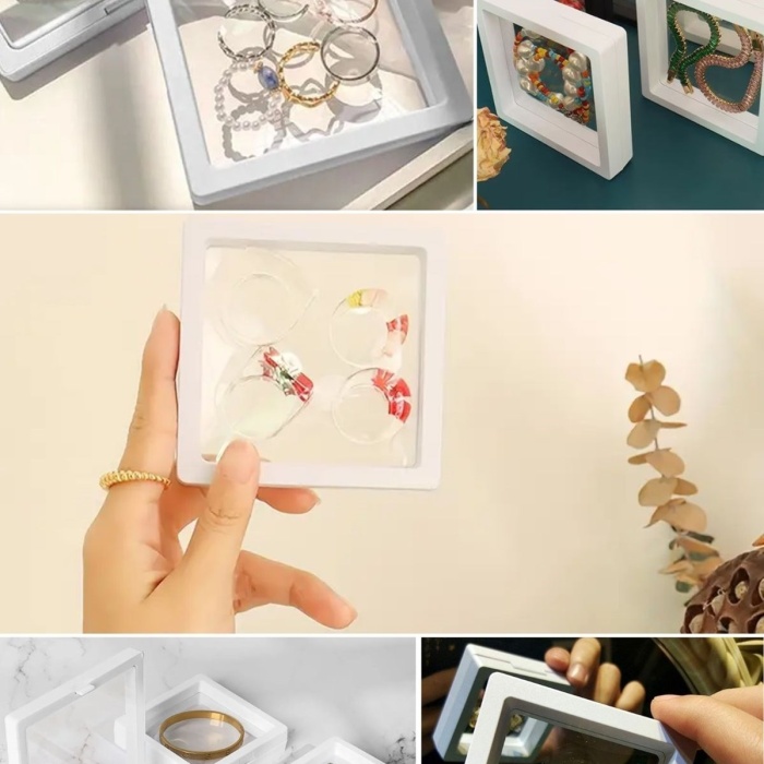 ® 9x9 cm Standlı 3D Takı Ziynet Hatıra Koleksiyon Saklama Kutusu Şeffaf Film Çerçevesi