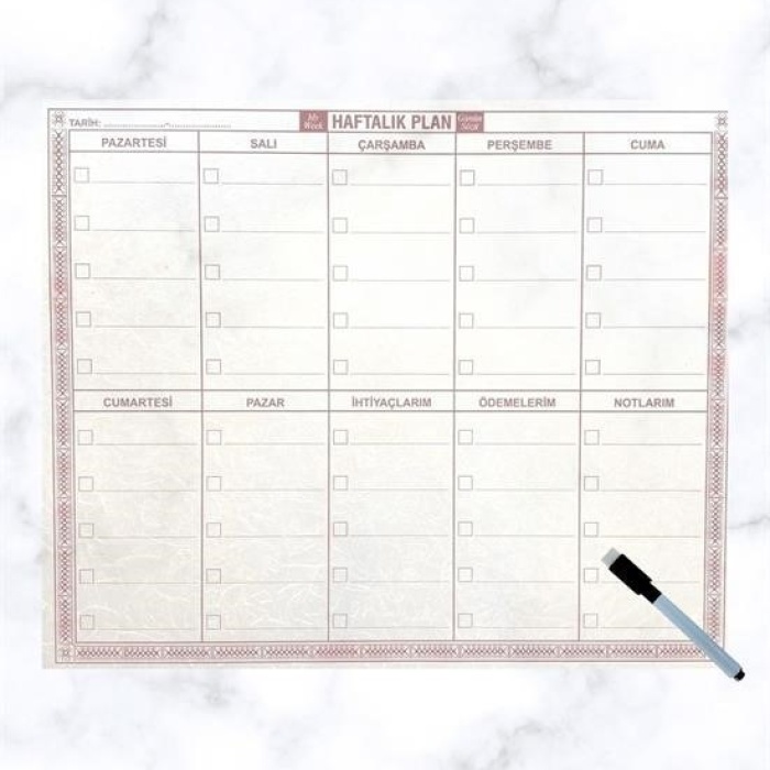 Biyomak® Şeffaf Kendiliğinden Yapışkanlı Kalemli Haftalık Planlayıcı 40cm-50cm