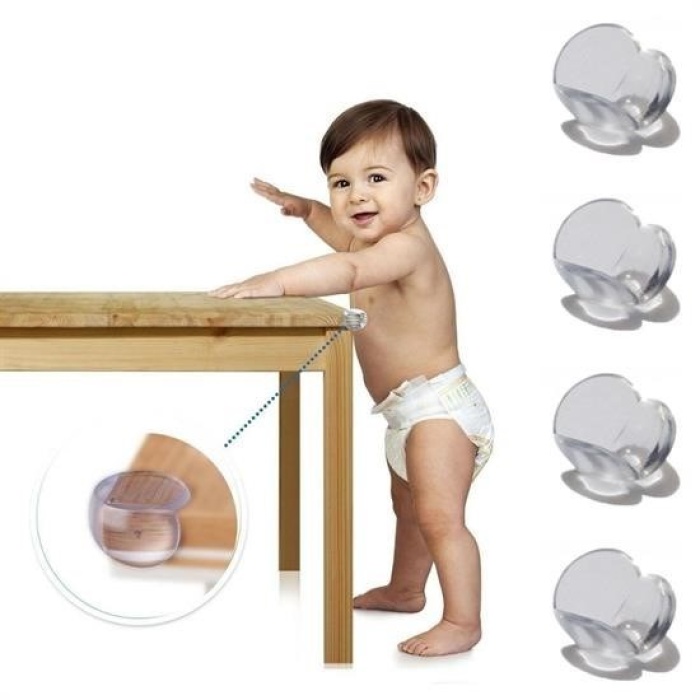 Biyomak® Bebek Çocuk Yumuşak ve Esnek Dairesel Şeffaf Yapışkanlı Güvenlik Köşe Koruyucu (4 Adet)