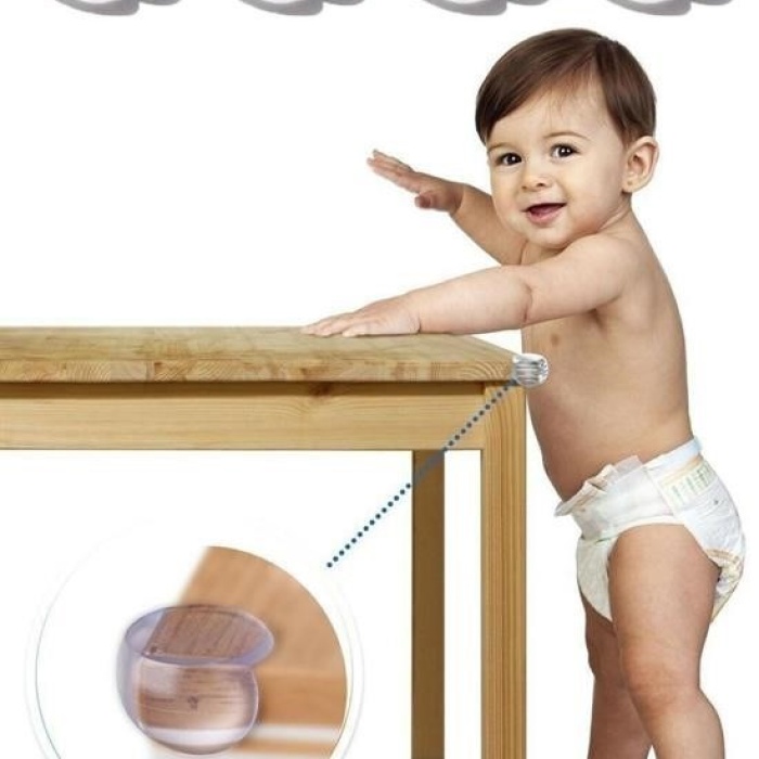 Biyomak® Bebek Çocuk Yumuşak ve Esnek Dairesel Şeffaf Yapışkanlı Güvenlik Köşe Koruyucu (4 Adet)