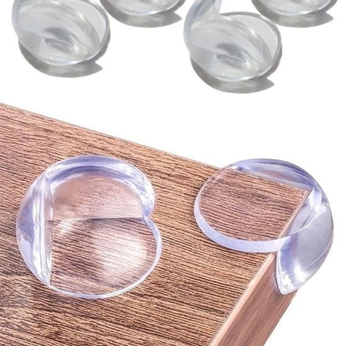 Biyomak® Bebek Çocuk Yumuşak ve Esnek Dairesel Şeffaf Yapışkanlı Güvenlik Köşe Koruyucu (4 Adet)