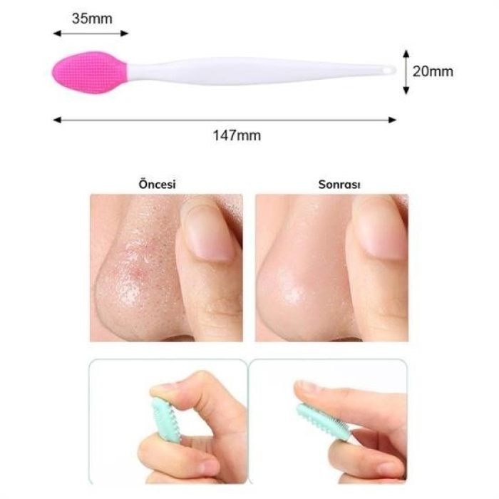 Biyomak® 2 Adet Dudak Fırçası Peeling Etkili Gözenek  Siyah Nokta Temizleyici Akne Giderici Çift Yönl