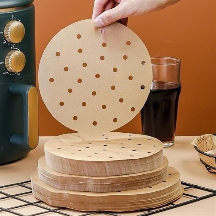 Biyomak® 100 Adet  Air Fryer Pişirme Kağıdı Tek Kullanımlık Hava Fritözü Yuvarlak Delikli Model