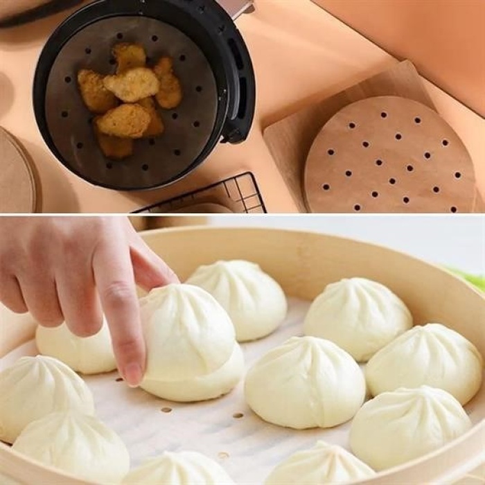 Biyomak® 100 Adet  Air Fryer Pişirme Kağıdı Tek Kullanımlık Hava Fritözü Yuvarlak Delikli Model