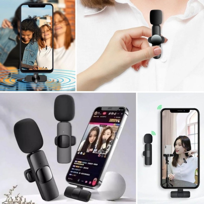 Biyomak® Type C Uyumlu İphone Dönüştürücülü Kablosuz Yaka Mikrofonu Android ve İphone Uyumlu Mini Mikrofon