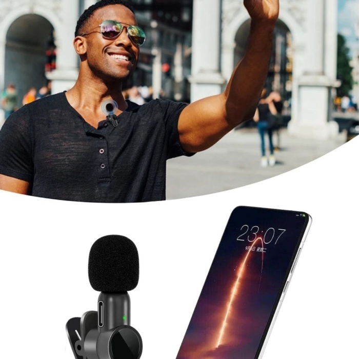 Biyomak® Type C Uyumlu İphone Dönüştürücülü Kablosuz Yaka Mikrofonu Android ve İphone Uyumlu Mini Mikrofon