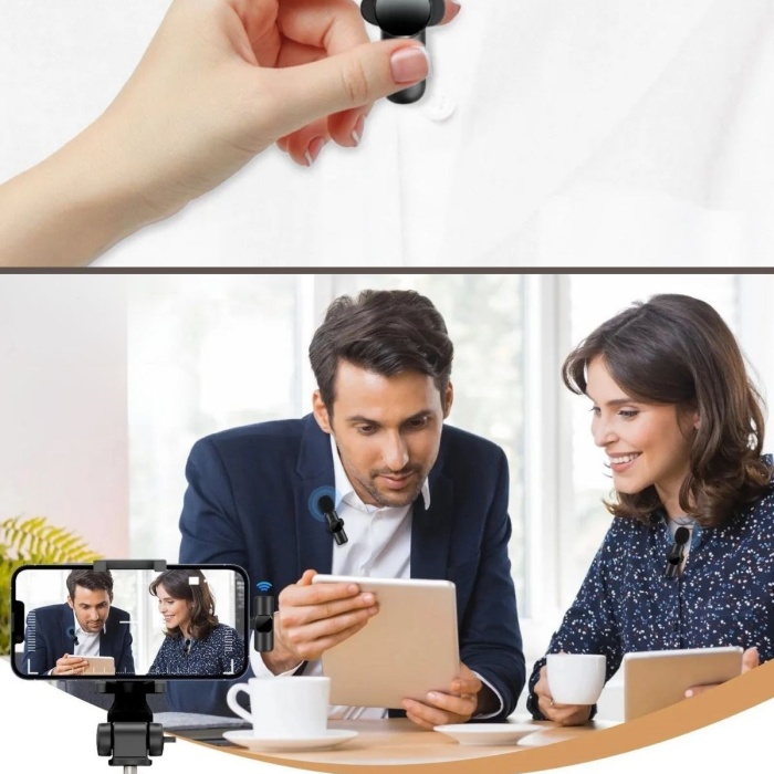 Biyomak® Type C Uyumlu İphone Dönüştürücülü Kablosuz Yaka Mikrofonu Android ve İphone Uyumlu Mini Mikrofon