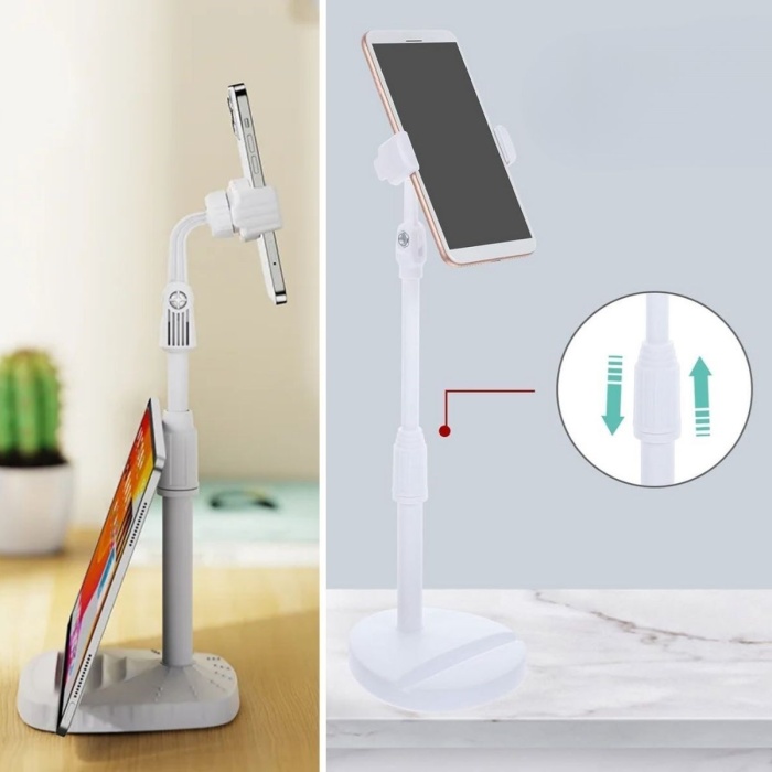 Biyomak® Masa Üstü Tablet ve Telefon Tutucu Plastik Aparat Beyaz Telefon Standı
