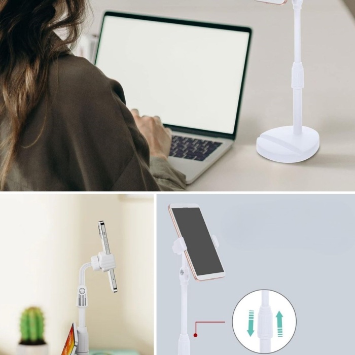 Biyomak® Masa Üstü Tablet ve Telefon Tutucu Plastik Aparat Beyaz Telefon Standı