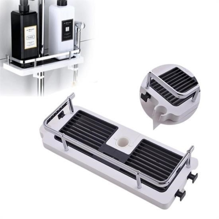 Biyomak® Banyo Direğine Asılabilir Köşelik Şampuanlık Sabunluk Çift Askılı Düzenleyici Raf Paslanmaz