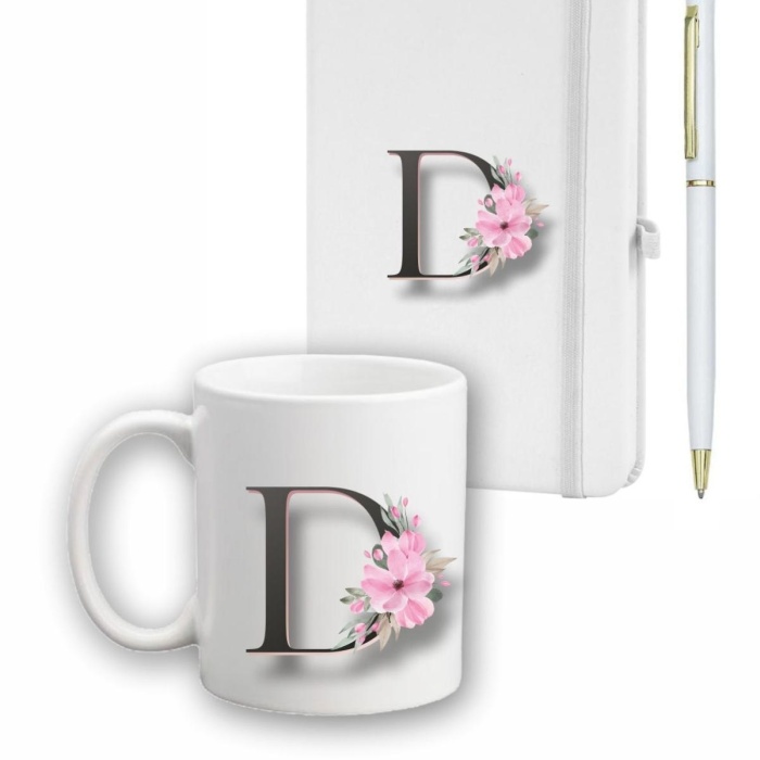 Biyomak® Çiçek Desen Ajanda, Kupa Ve Kalem Seti