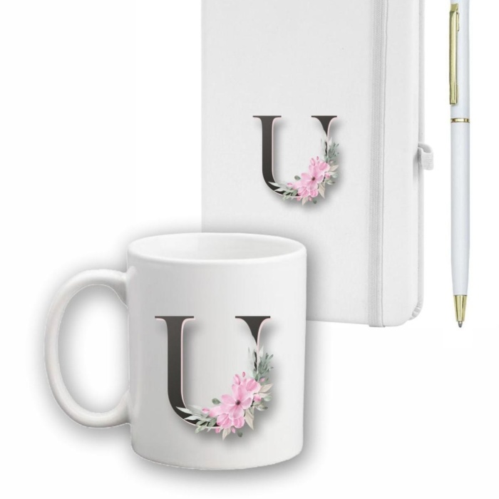 Biyomak® Çiçek Desen Ajanda, Kupa Ve Kalem Seti