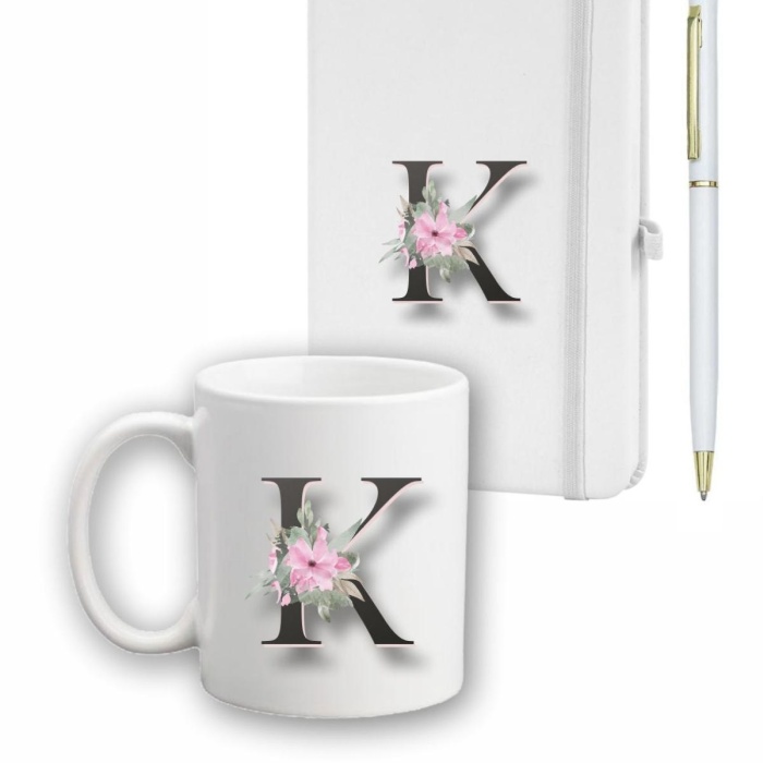 Biyomak® Çiçek Desen Ajanda, Kupa Ve Kalem Seti