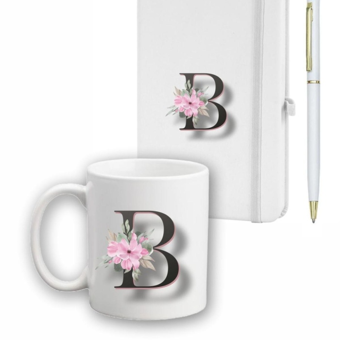 Biyomak® Çiçek Desen Ajanda, Kupa Ve Kalem Seti