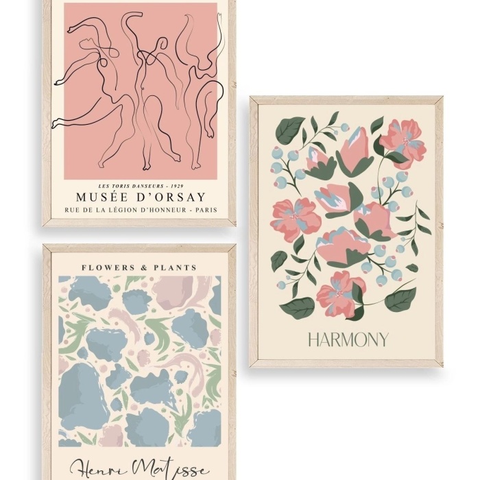 Biyomak® Ünlü Tablolar Üçlü Ahşap Çerçeveli Tablo