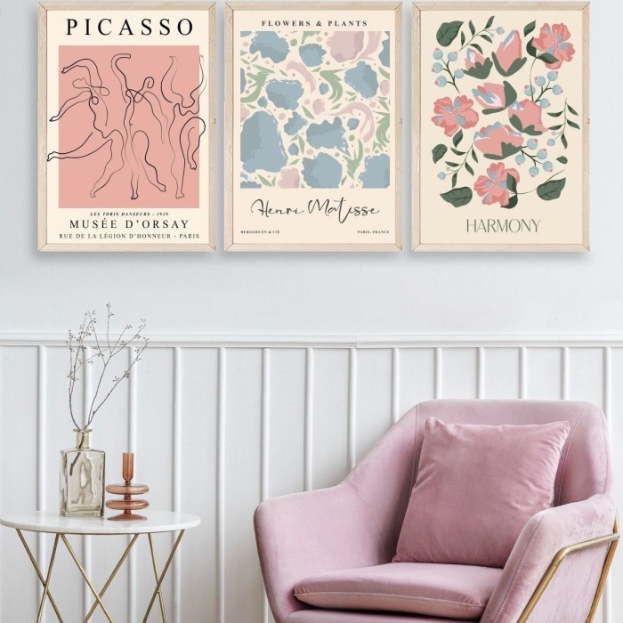 Biyomak® Ünlü Tablolar Üçlü Ahşap Çerçeveli Tablo