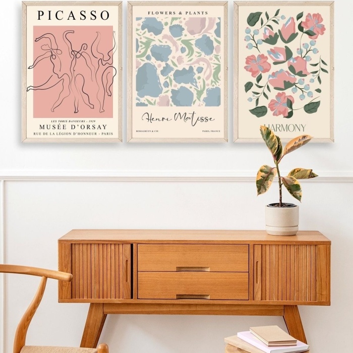 Biyomak® Ünlü Tablolar Üçlü Ahşap Çerçeveli Tablo